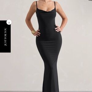 Francoise | Black Cowl Neck Backless Maxi Dress With Lace Insert